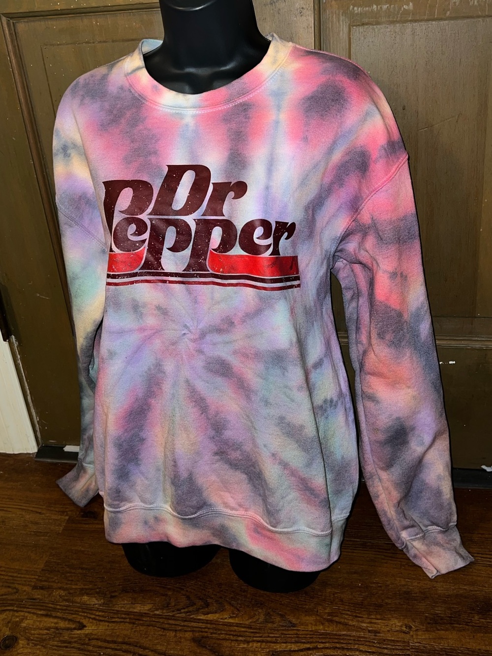 Dr Pepper Pastel Rainbow Tie Dye Graphic Fleece Crewneck Sweatshirt Y2K Size M - Picture 6 of 8